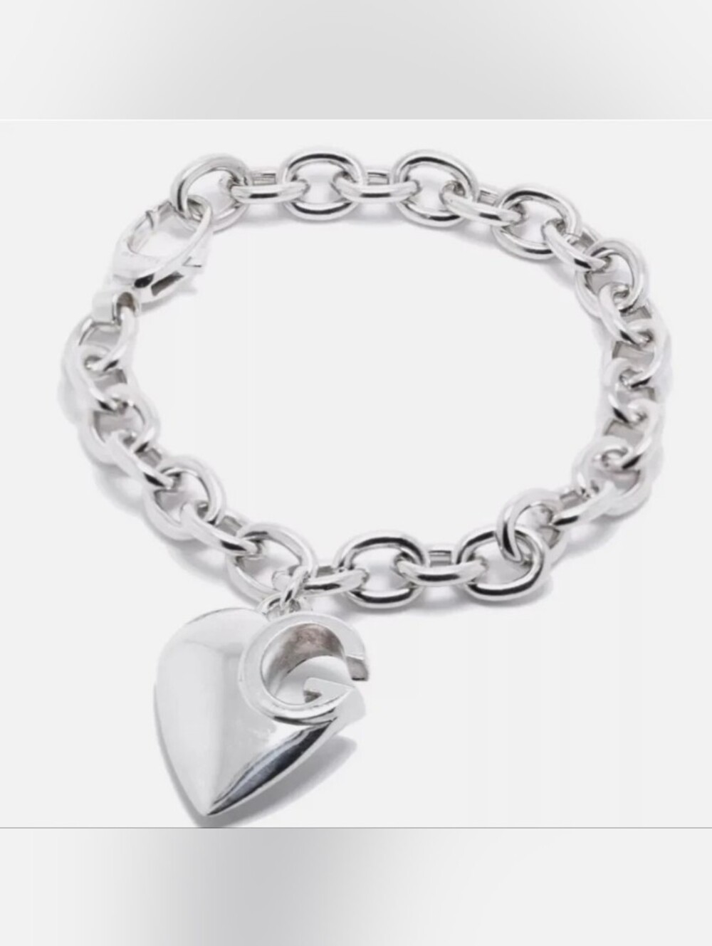 🫰Gucci 925 Sterling Silver Heart Charm Link Bracelet GG design - Picture 6 of 7